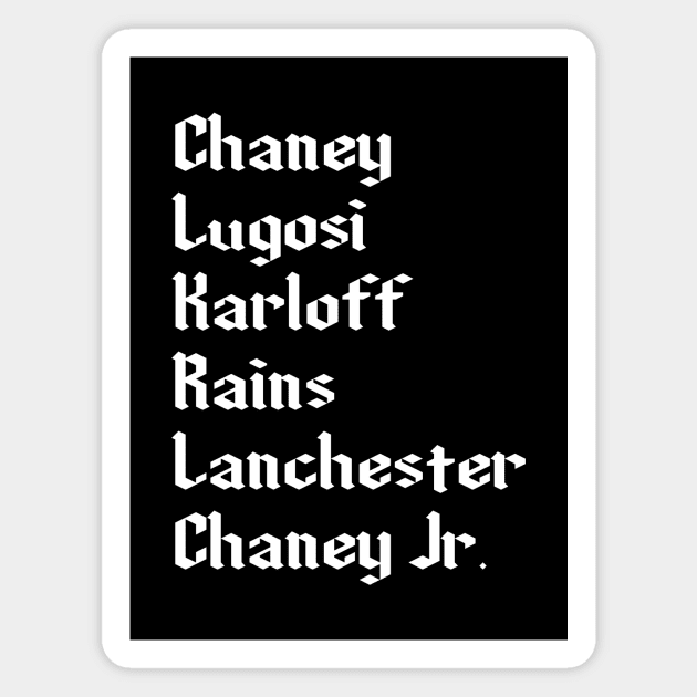 Classic Horror Actors List Magnet by GloopTrekker